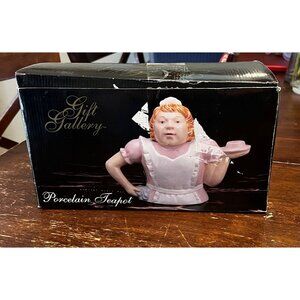 Porcelain Teapot waitress Figurine Hand-Painted Vintage Decor Pink & White Gift